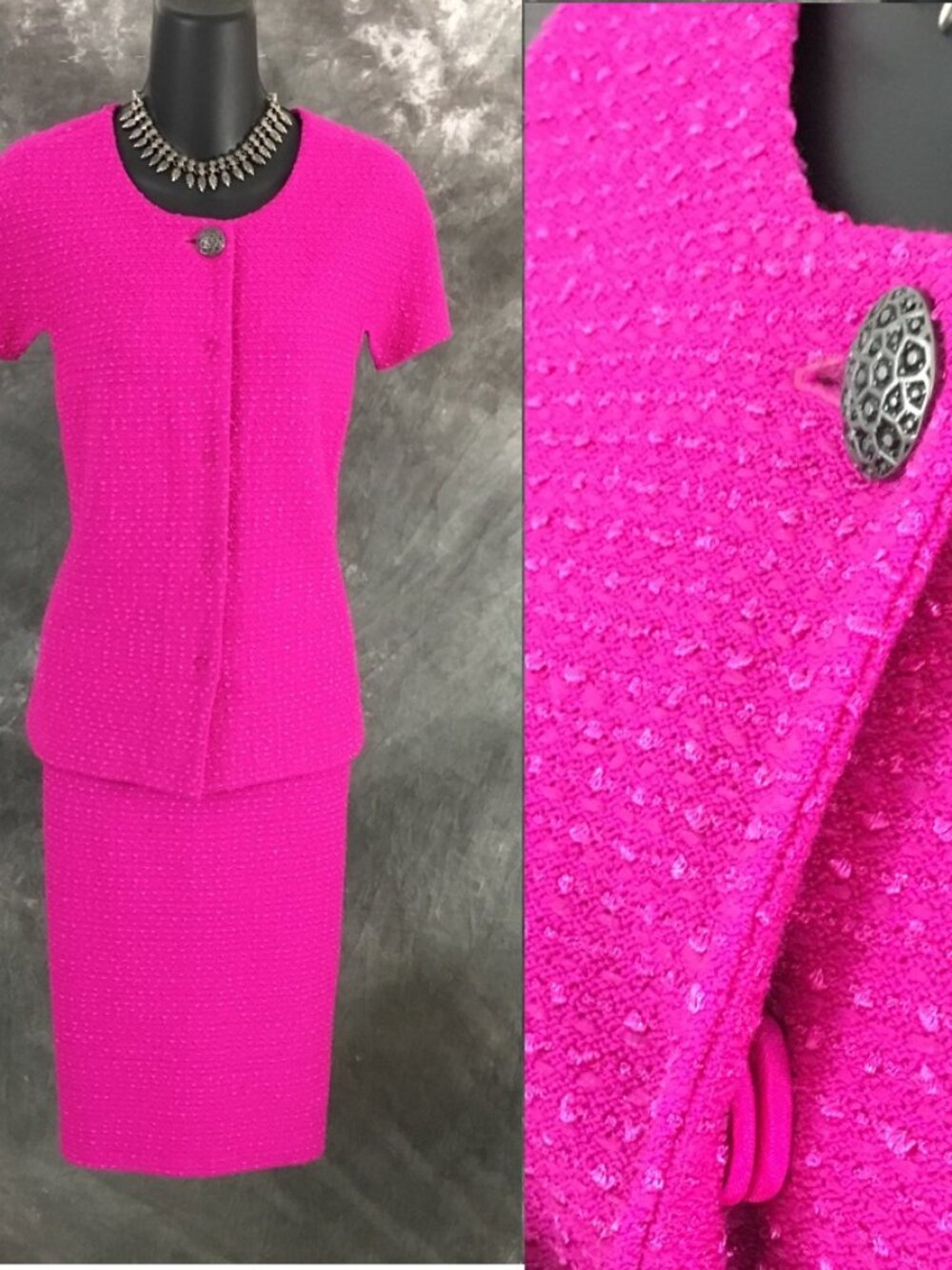 BEAUTIFUL St John knit pink jacket skirt suit size 12